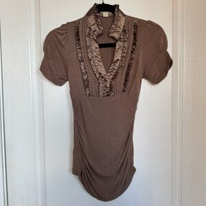 Forever 21 Elegant Brown Ruffle Blouse